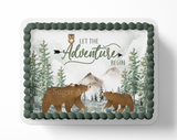 Let the adventure begin baby shower cake topper, the greatest adventure is about to begin, adventure awaits baby shower, cake topper, woodland cake topper, woodland baby shower, edible image, edible sugar art