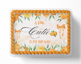 A Little Cutie Is On The Way Baby Shower Cake Topper Orange Tangerine Baby Shower