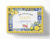 Mediterranean Tile Lemon Bridal Shower Edible Cake Topper – Customizable, Perfect for Amalfi Coast or Italian Theme