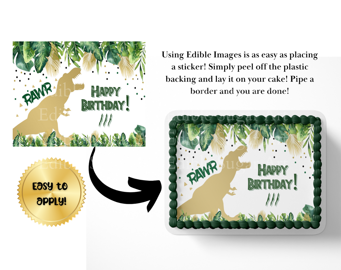 Dinosaur Birthday Cake Topper Edible Image   