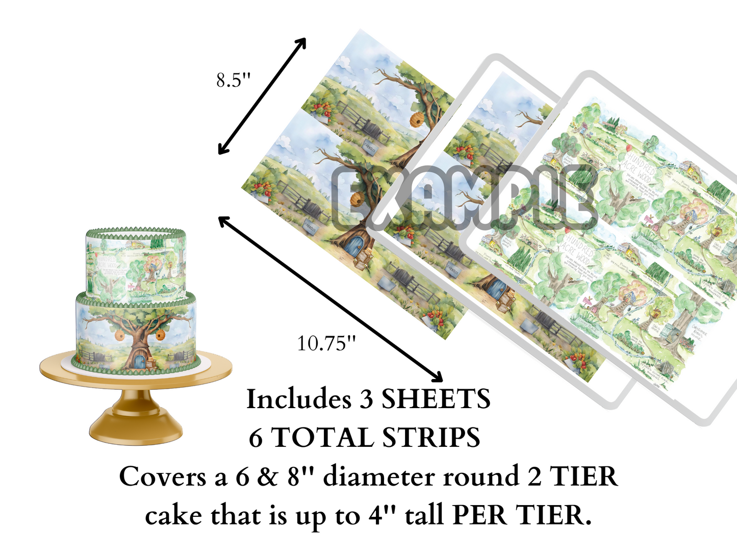 Pooh Bear Cake Side Wraps | Personalized Edible Image | Baby Shower Decor