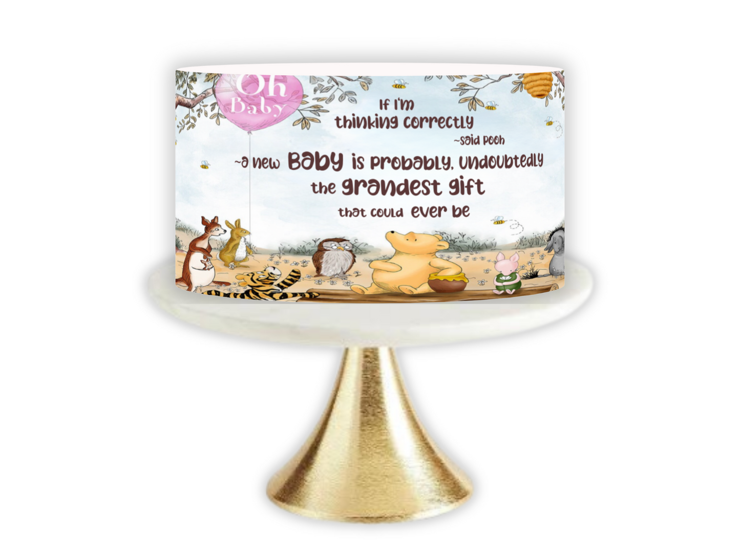 Classic Pooh Bear Cake Wrap | Baby Shower Edible Image Strips | Edible cake image