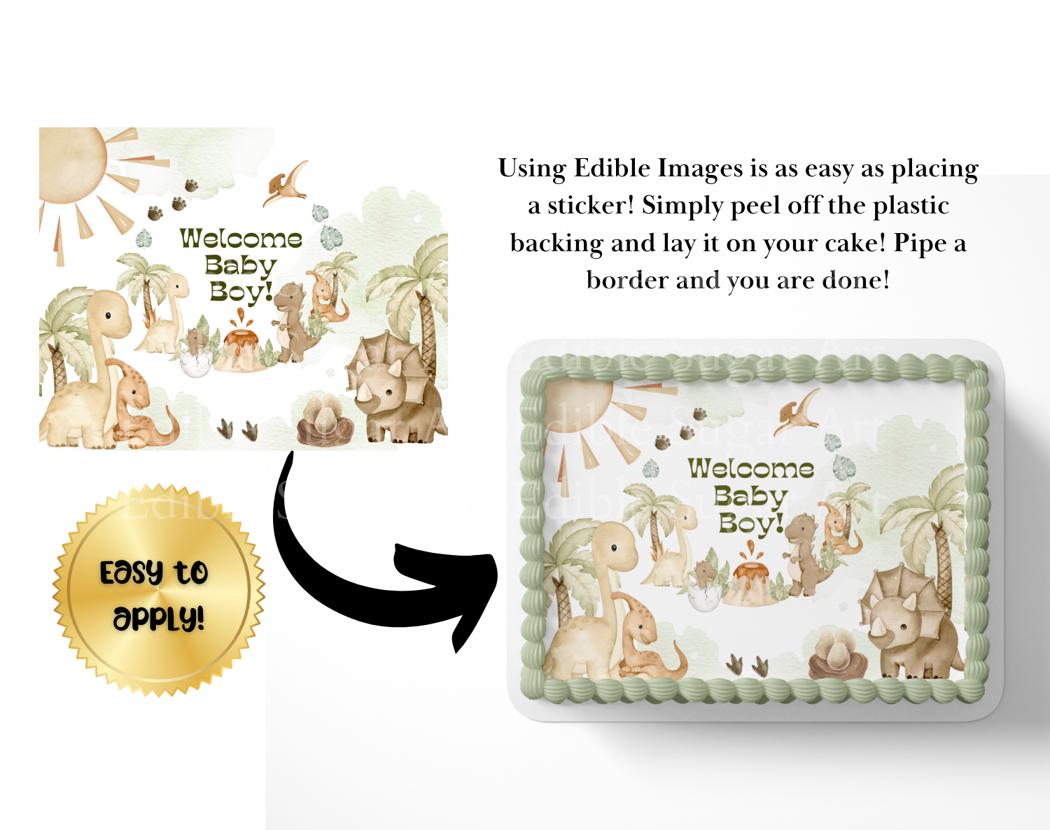 Dinosaur Baby shower cake topper edible image