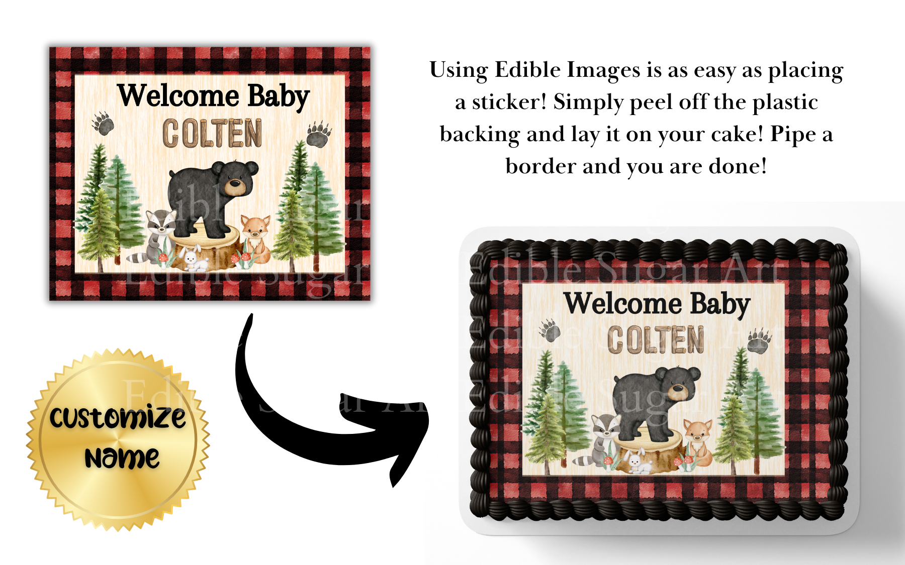 WOODLAND BABY SHOWER CAKE TOPPER EDIBLE IMAGE 