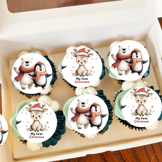 Christmas Cupcake Toppers, Edible Christmas Cupcake Toppers, Precut Christmas Cupcake Toppers, Winter Cupcake Toppers