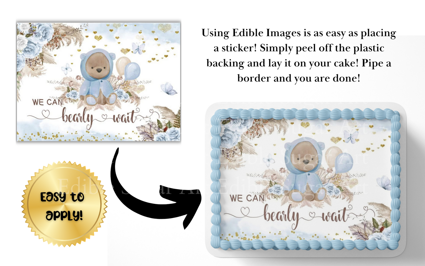 TEDDY BEAR BABY SHOWER CAKE TOPPER, BEAR CAKE TOPPER, BEAR BABY SHOWER, WE CAN BEARLY WAIT BABY SHOWER, CAKE TOPPER, EDIBLE IMAGE