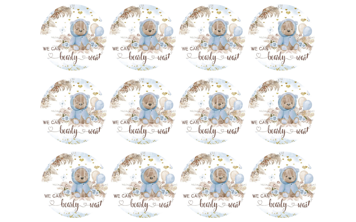 TEDDY BEAR BABY SHOWER CAKE TOPPER, BEAR CAKE TOPPER, BEAR BABY SHOWER, WE CAN BEARLY WAIT BABY SHOWER, CAKE TOPPER, EDIBLE IMAGE