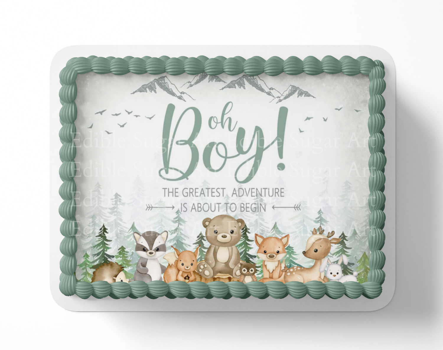 Let the adventure begin baby shower cake topper, the greatest adventure is about to begin, adventure awaits baby shower, cake topper, woodland cake topper, woodland baby shower, edible image, edible sugar art
