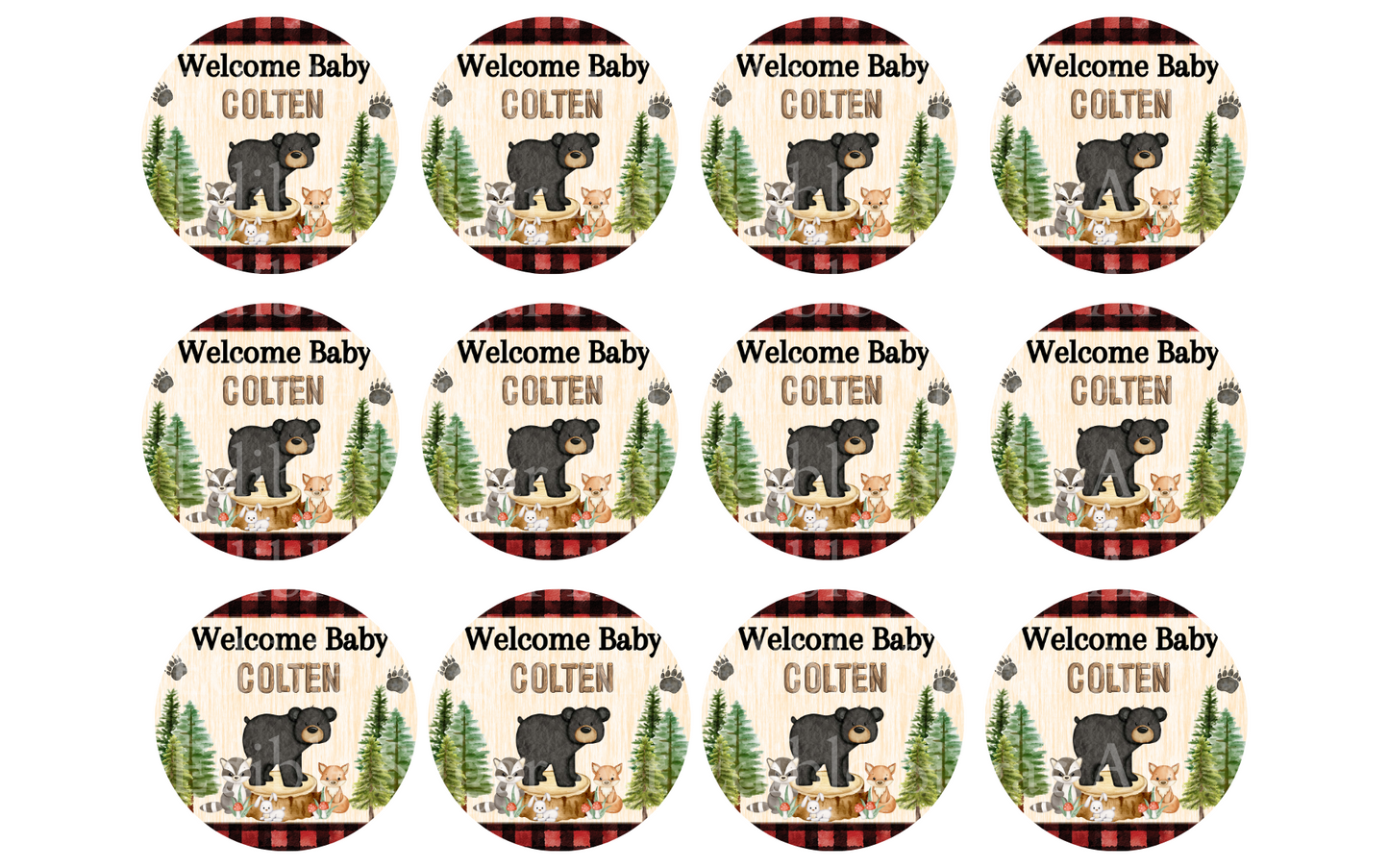 WOODLAND BABY SHOWER CAKE TOPPER EDIBLE IMAGE 