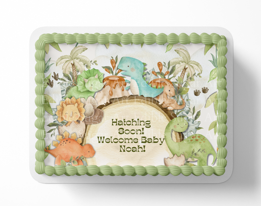 Dinosaur Baby shower cake topper edible image
