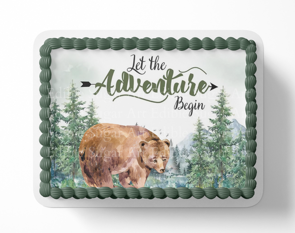 Let the adventure begin baby shower cake topper, the greatest adventure is about to begin, adventure awaits baby shower, cake topper, woodland cake topper, woodland baby shower, edible image, edible sugar art