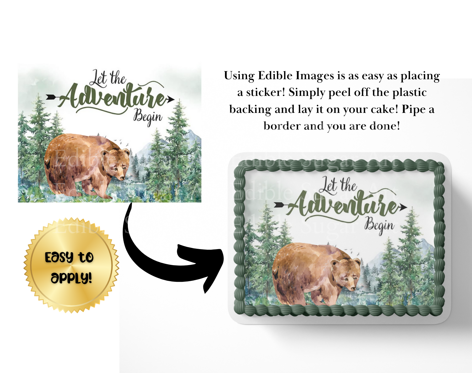 Let the adventure begin baby shower cake topper, the greatest adventure is about to begin, adventure awaits baby shower, cake topper, woodland cake topper, woodland baby shower, edible image, edible sugar art