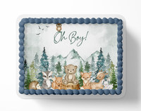 Let the adventure begin baby shower cake topper, the greatest adventure is about to begin, adventure awaits baby shower, cake topper, woodland cake topper, woodland baby shower, edible image, edible sugar art