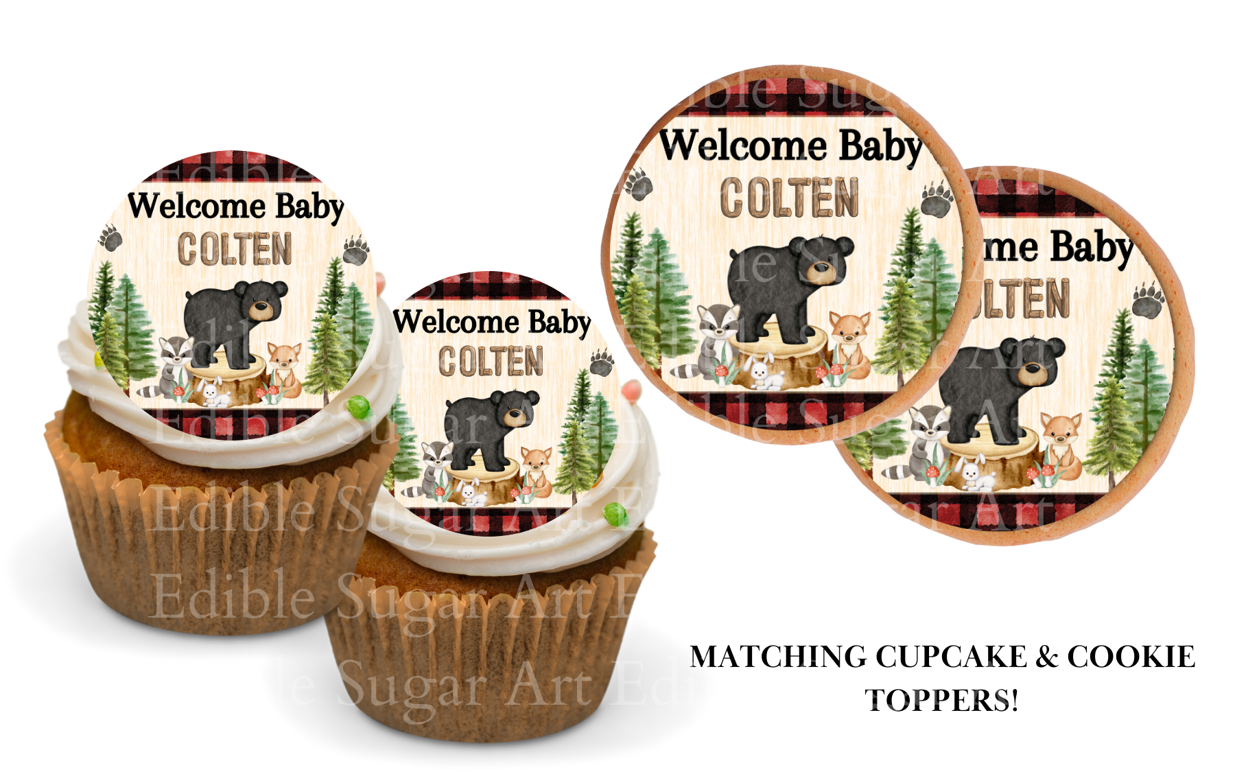 WOODLAND BABY SHOWER CAKE TOPPER EDIBLE IMAGE 