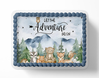 Let the adventure begin baby shower cake topper, the greatest adventure is about to begin, adventure awaits baby shower, cake topper, woodland cake topper, woodland baby shower, edible image, edible sugar art