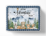 Let the adventure begin baby shower cake topper, the greatest adventure is about to begin, adventure awaits baby shower, cake topper, woodland cake topper, woodland baby shower, edible image, edible sugar art