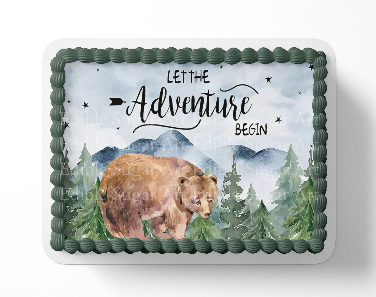 Let the adventure begin baby shower cake topper, the greatest adventure is about to begin, adventure awaits baby shower, cake topper, woodland cake topper, woodland baby shower, edible image, edible sugar art