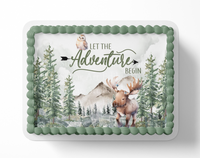 Let the adventure begin baby shower cake topper, the greatest adventure is about to begin, adventure awaits baby shower, cake topper, woodland cake topper, woodland baby shower, edible image, edible sugar art