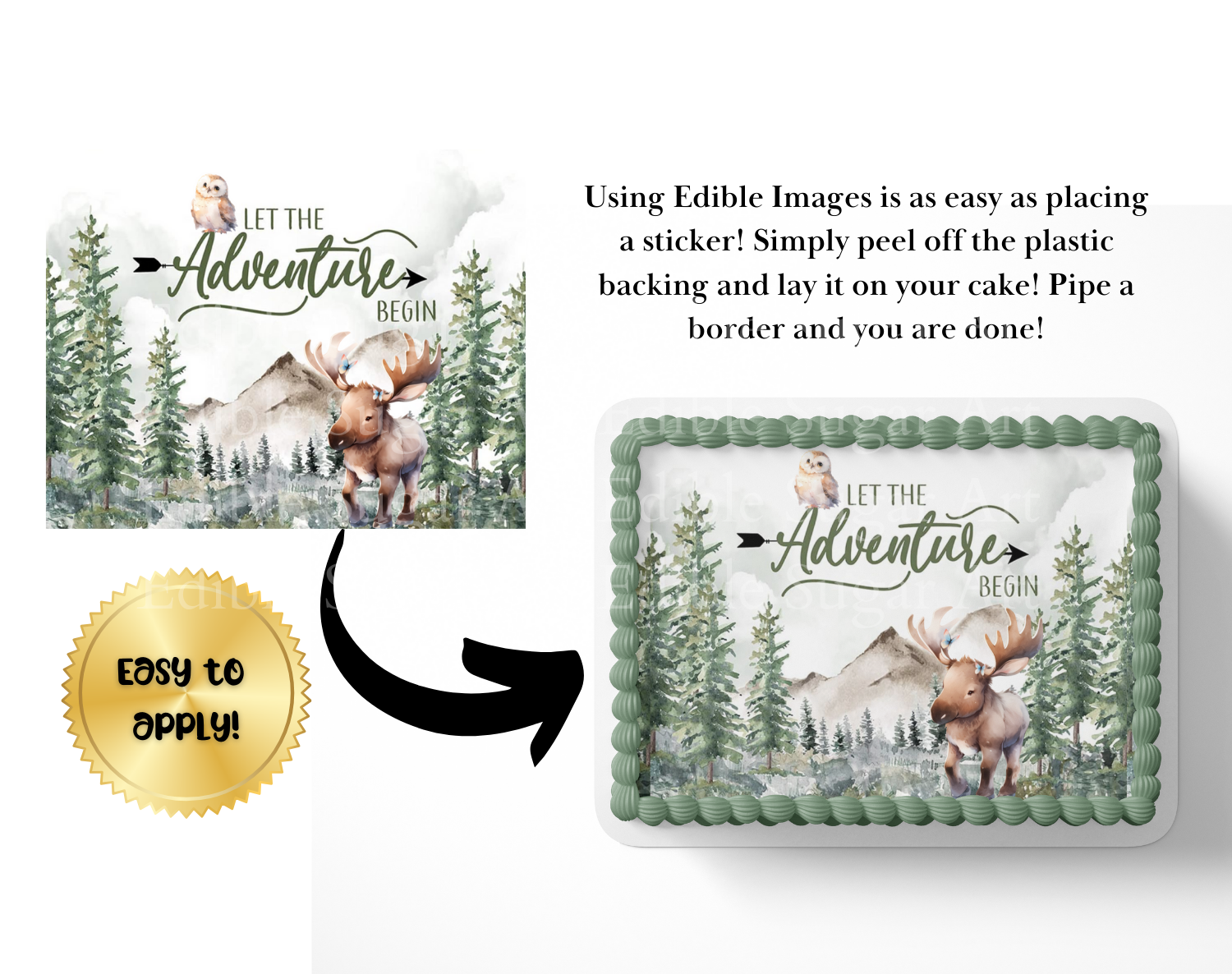 Let the adventure begin baby shower cake topper, the greatest adventure is about to begin, adventure awaits baby shower, cake topper, woodland cake topper, woodland baby shower, edible image, edible sugar art