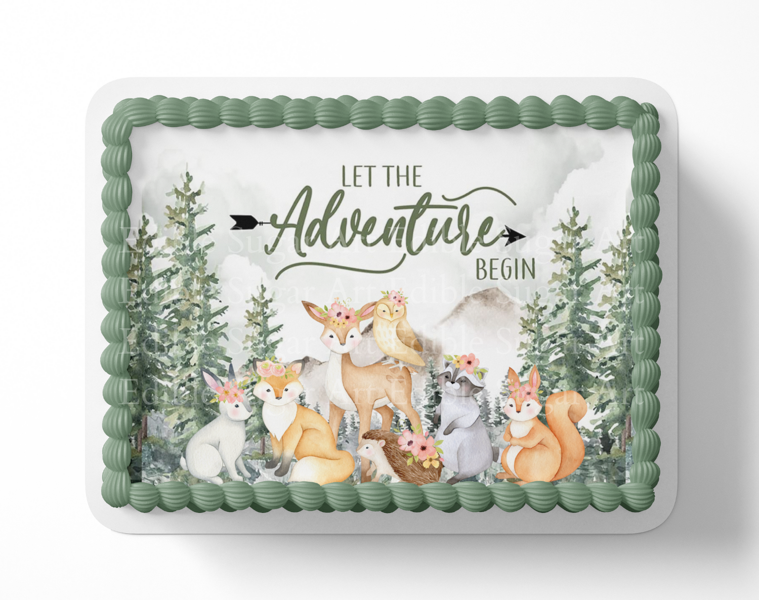 Let the adventure begin baby shower cake topper, the greatest adventure is about to begin, adventure awaits baby shower, cake topper, woodland cake topper, woodland baby shower, edible image, edible sugar art