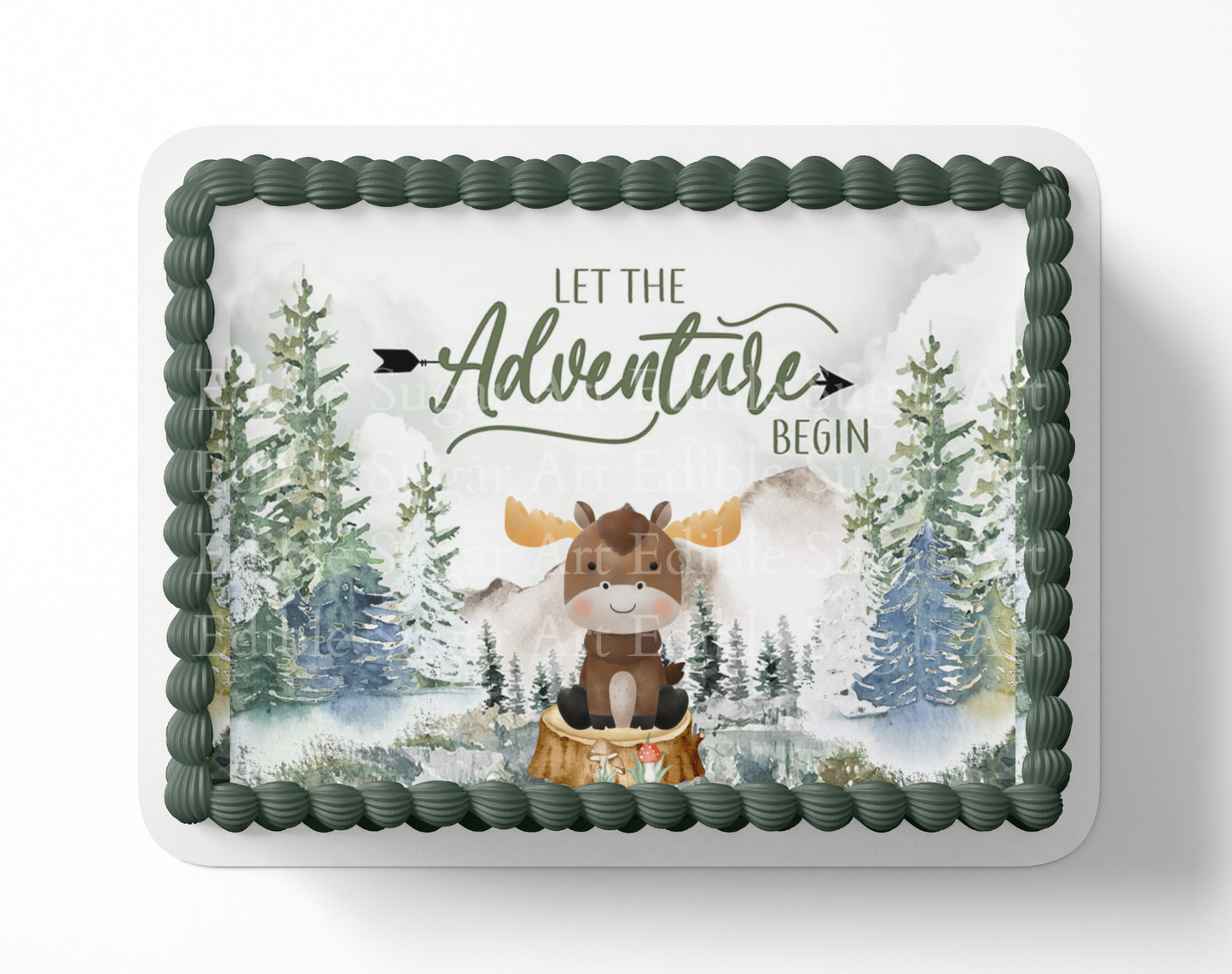 Let the adventure begin baby shower cake topper, the greatest adventure is about to begin, adventure awaits baby shower, cake topper, woodland cake topper, woodland baby shower, edible image, edible sugar art