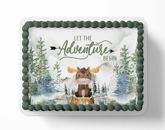 Let the adventure begin baby shower cake topper, the greatest adventure is about to begin, adventure awaits baby shower, cake topper, woodland cake topper, woodland baby shower, edible image, edible sugar art