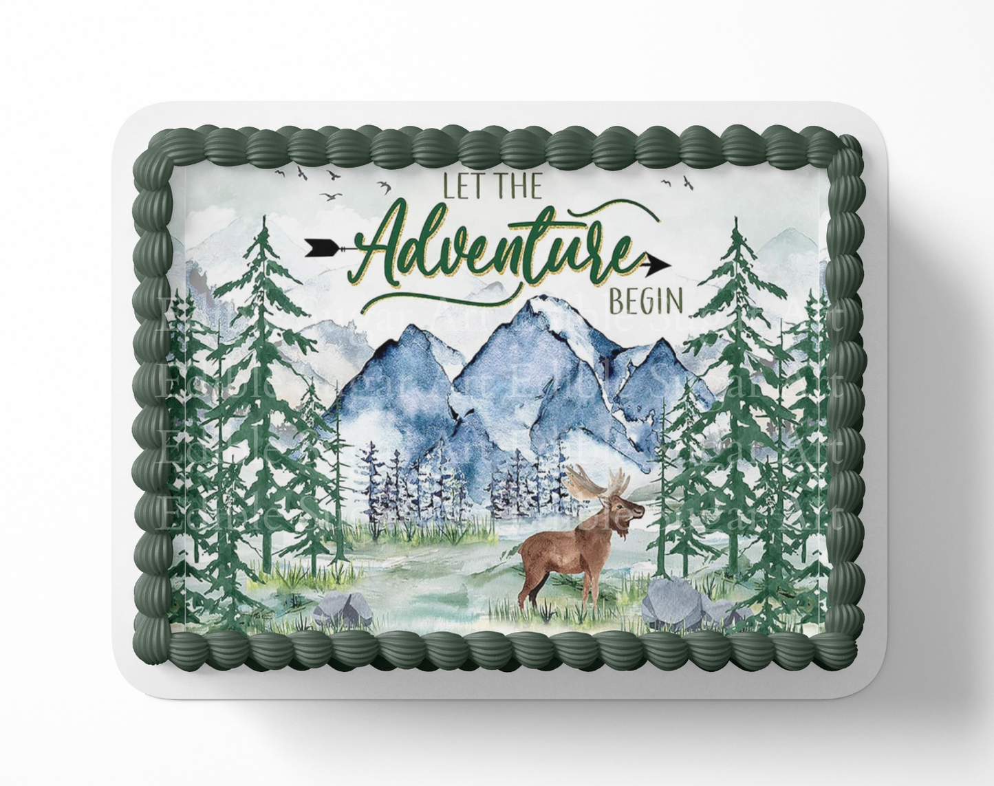 Let the adventure begin baby shower cake topper, the greatest adventure is about to begin, adventure awaits baby shower, cake topper, woodland cake topper, woodland baby shower, edible image, edible sugar art