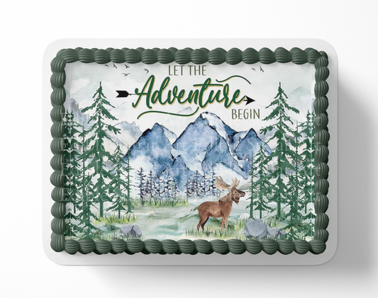 Let the adventure begin baby shower cake topper, the greatest adventure is about to begin, adventure awaits baby shower, cake topper, woodland cake topper, woodland baby shower, edible image, edible sugar art