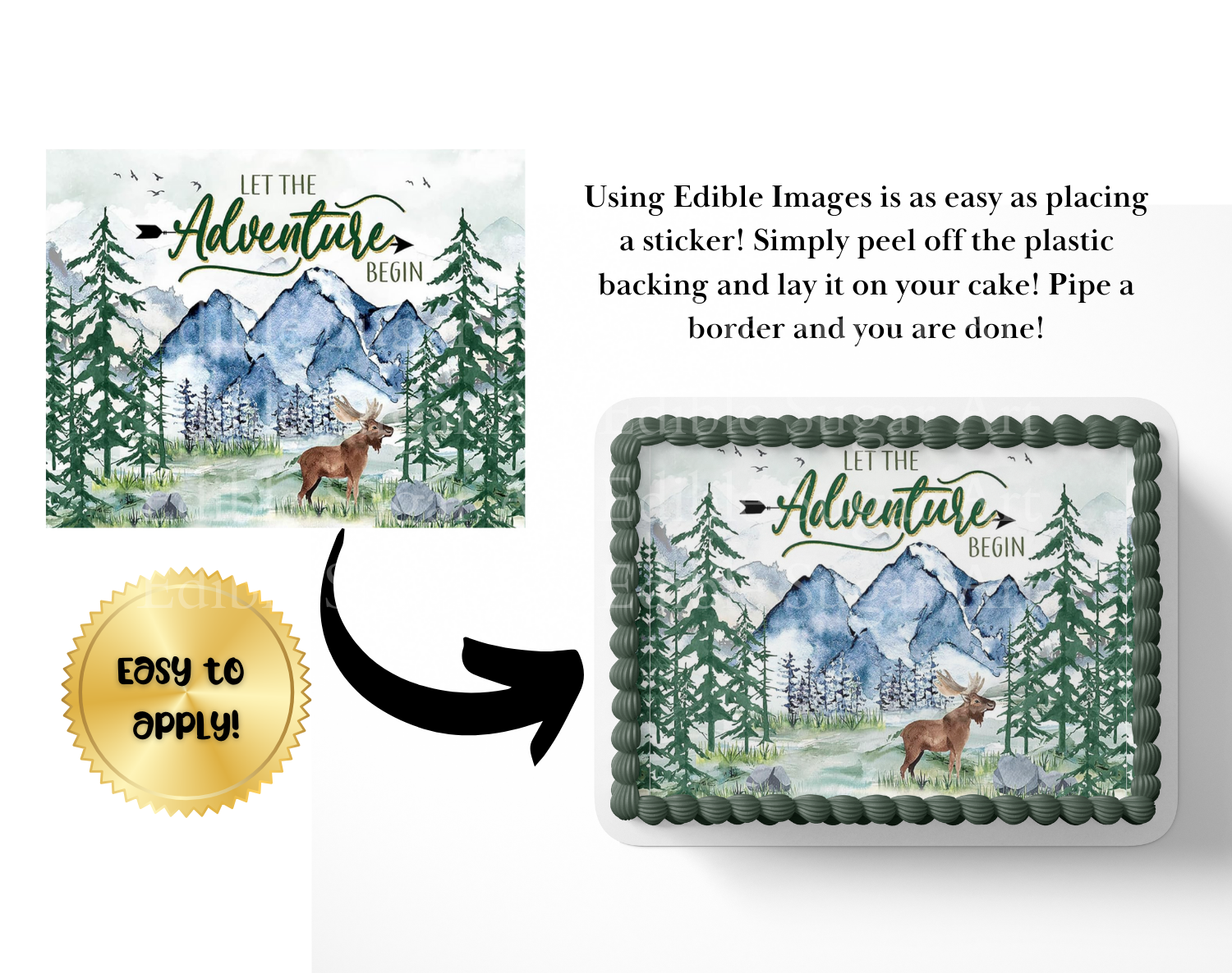 Let the adventure begin baby shower cake topper, the greatest adventure is about to begin, adventure awaits baby shower, cake topper, woodland cake topper, woodland baby shower, edible image, edible sugar art