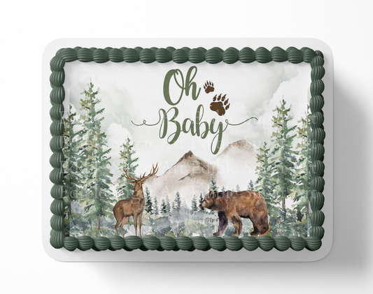 Let the adventure begin baby shower cake topper, the greatest adventure is about to begin, adventure awaits baby shower, cake topper, woodland cake topper, woodland baby shower, edible image, edible sugar art