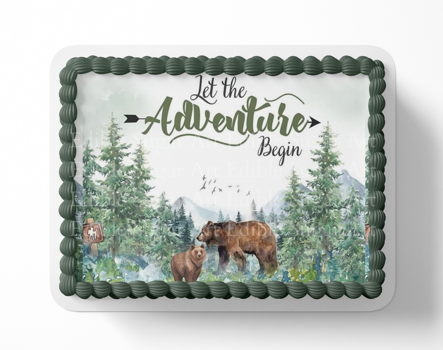 Let the adventure begin baby shower cake topper, the greatest adventure is about to begin, adventure awaits baby shower, cake topper, woodland cake topper, woodland baby shower, edible image, edible sugar art