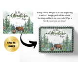 Let the adventure begin baby shower cake topper, the greatest adventure is about to begin, adventure awaits baby shower, cake topper, woodland cake topper, woodland baby shower, edible image, edible sugar art