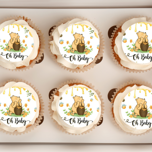Pooh bear baby shower cupcake toppers