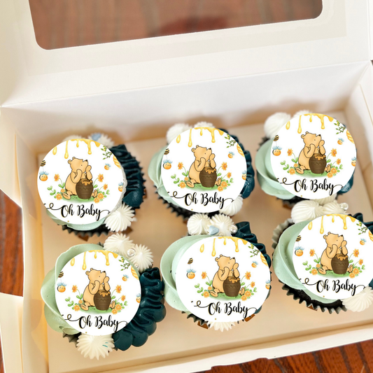 Pooh bear baby shower cupcake toppers