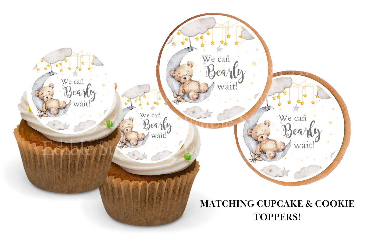WE CAN BEARLY WAIT BABY SHOWER, TEDDY BEAR BABY SHOWER CAKE TOPPER, BEAR CAKE TOPPER, BEAR BABY SHOWER, WE CAN BEARLY WAIT BABY SHOWER, CAKE TOPPER, EDIBLE IMAGE