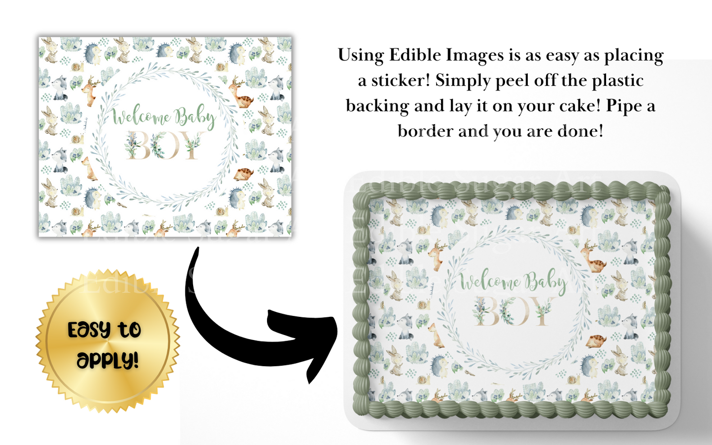 woodland baby shower cake topper edible image