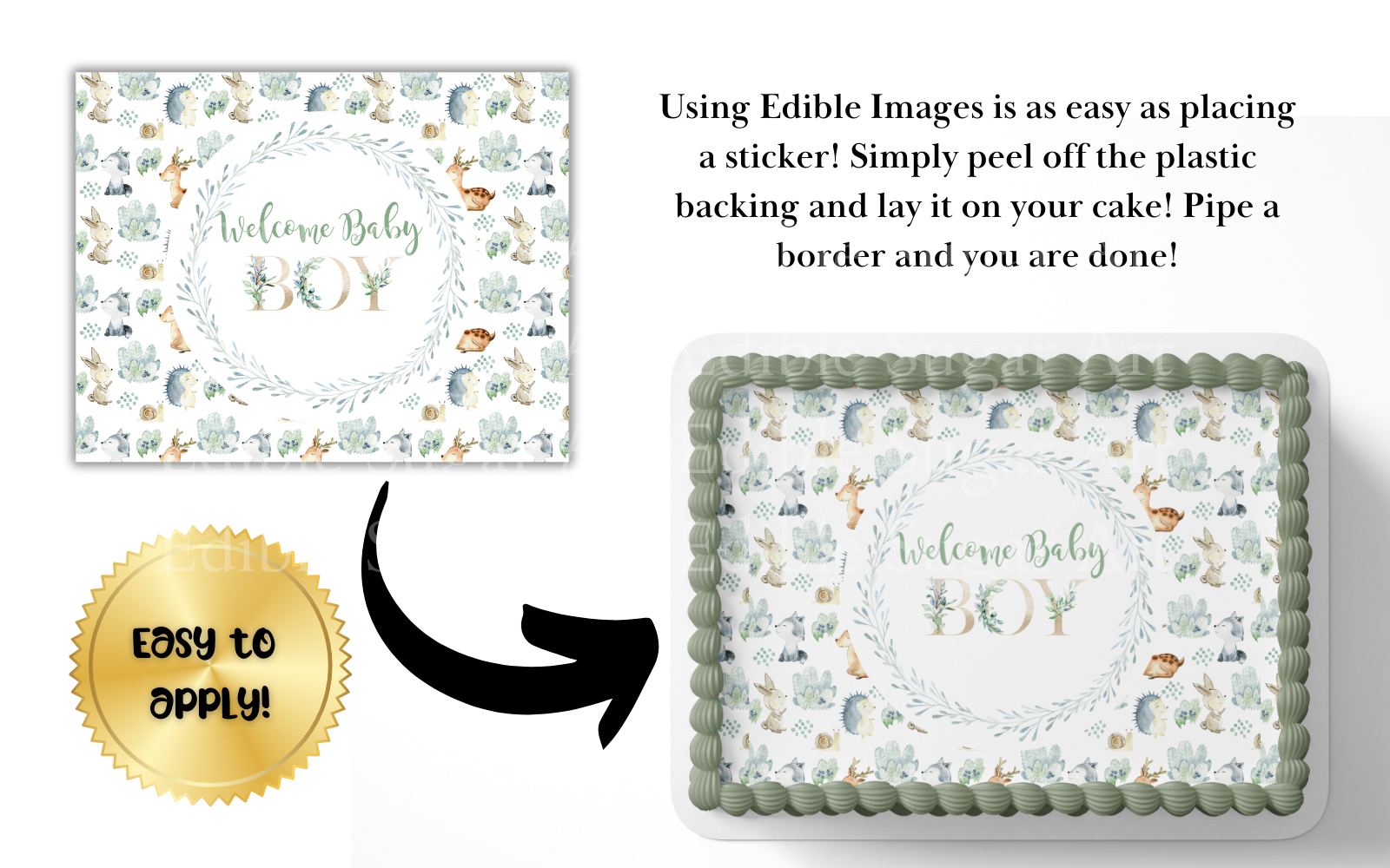 woodland baby shower cake topper edible image