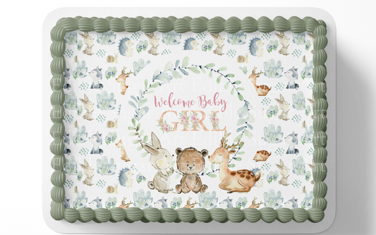 woodland baby shower cake topper edible image