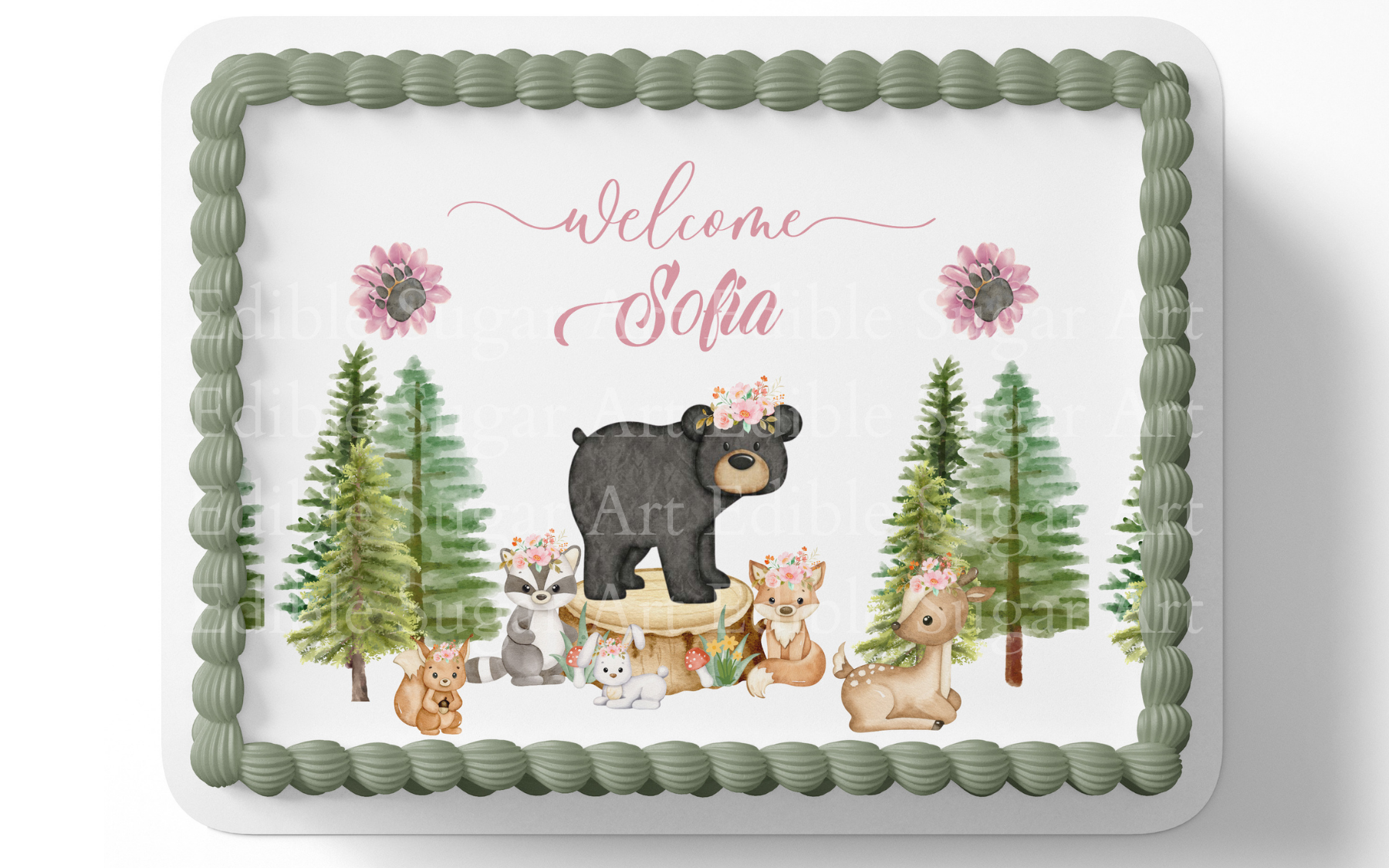 WOODLAND BABY SHOWER CAKE TOPPER EDIBLE IMAGE 