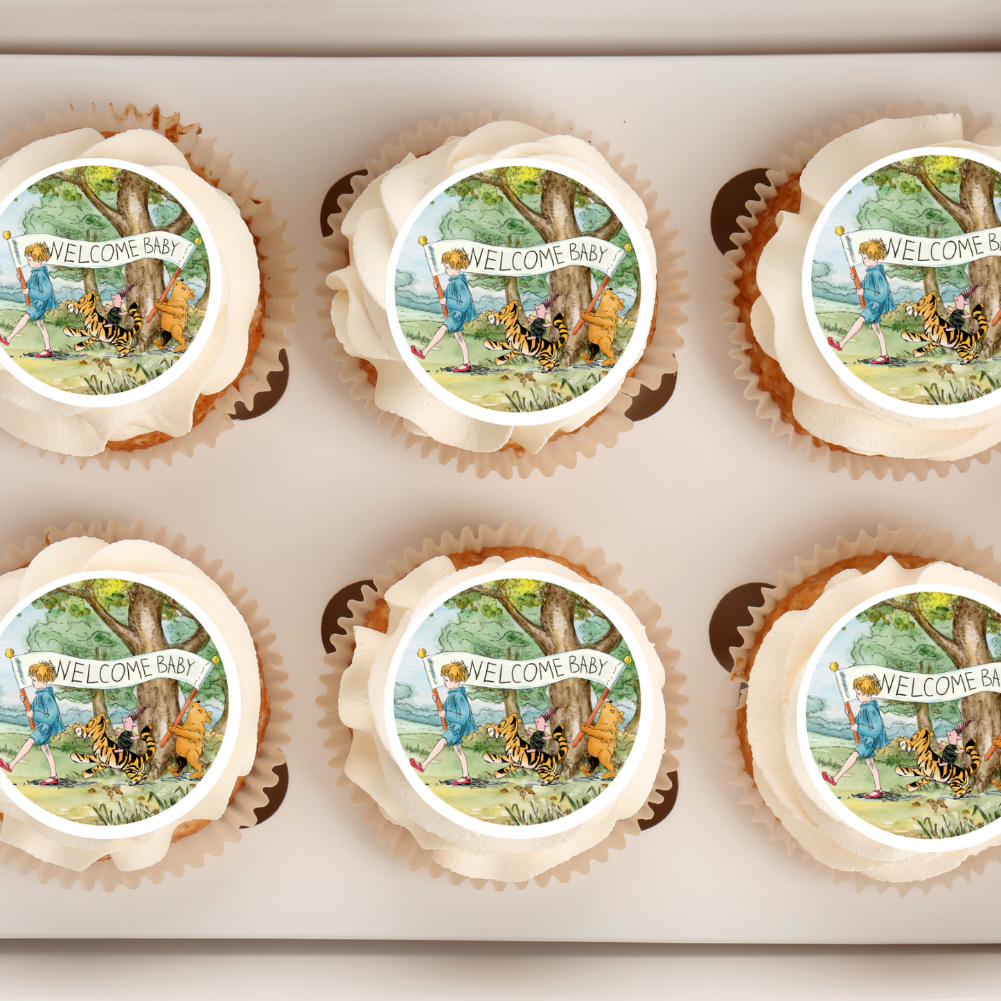 Pooh bear baby shower cupcake toppers