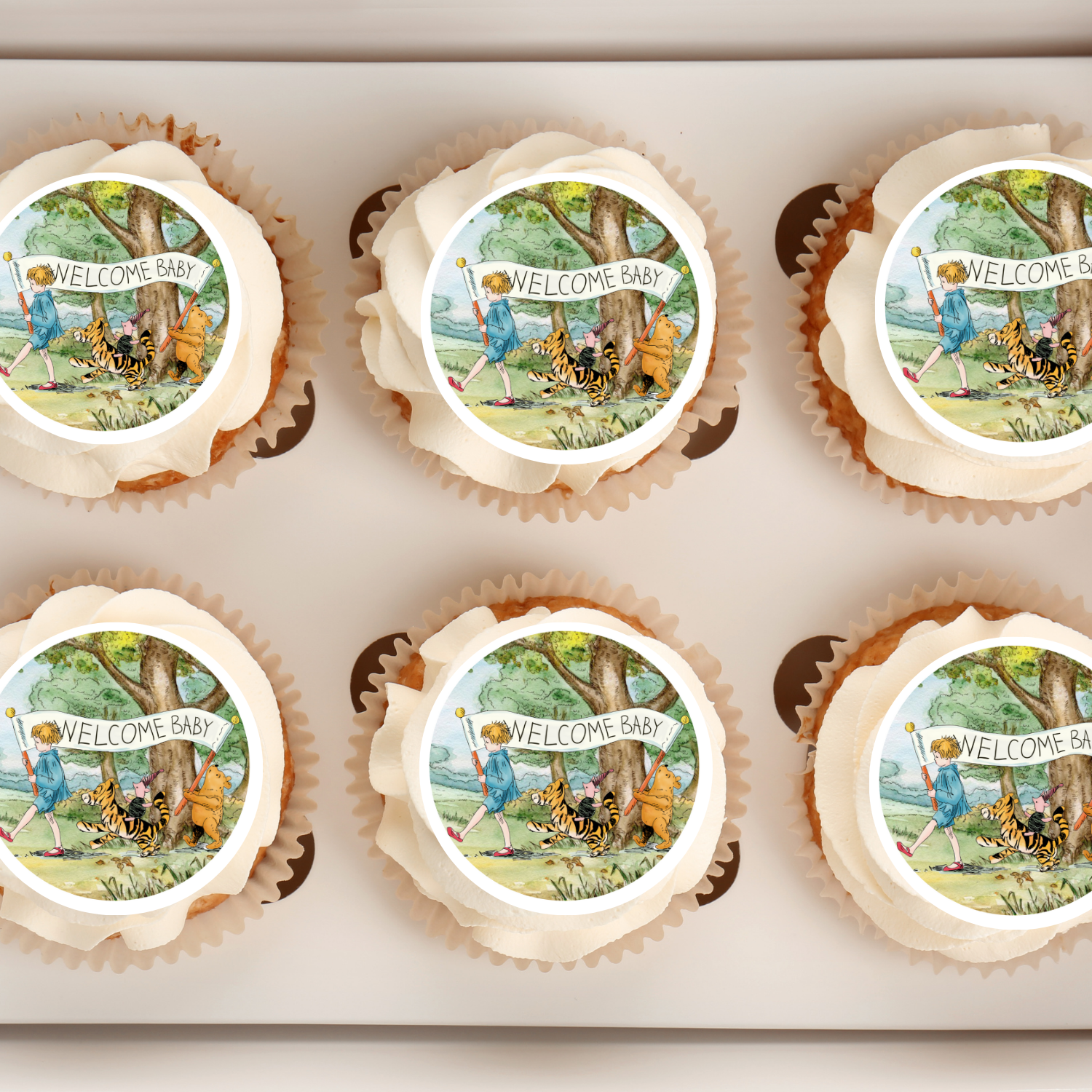 Pooh bear baby shower cupcake toppers