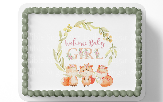 woodland baby shower cake topper edible image