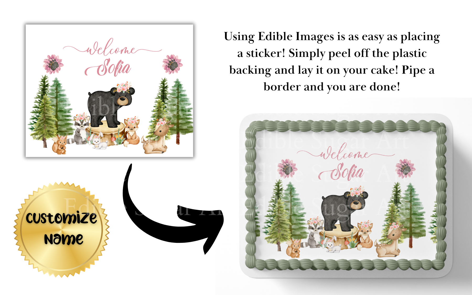 WOODLAND BABY SHOWER CAKE TOPPER EDIBLE IMAGE 