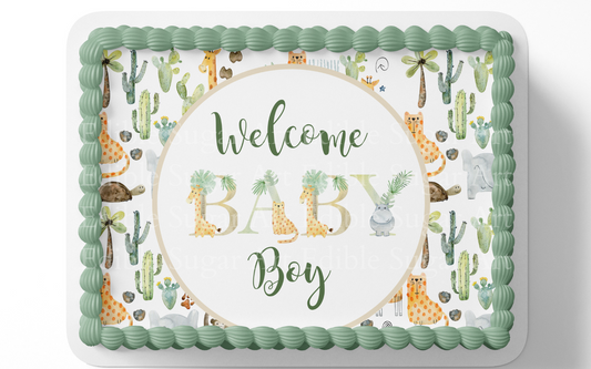 Safari Baby Shower Cake Topper Edible Image Jungle Baby Shower Safari Party Decorations 