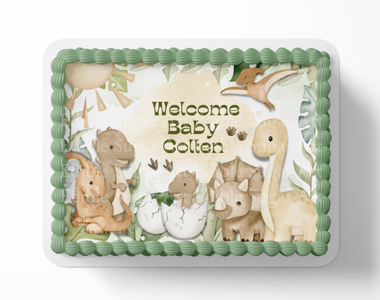 Dinosaur Baby shower cake topper edible image