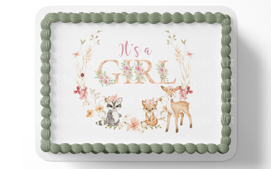 WOODLAND BABY SHOWER CAKE TOPPER, WOODLAND CAKE TOPPER,  WOODLAND DECORATIONS, WOODLAND PARTY, EDIBLE IMAGE, EDIBLE PICTURE