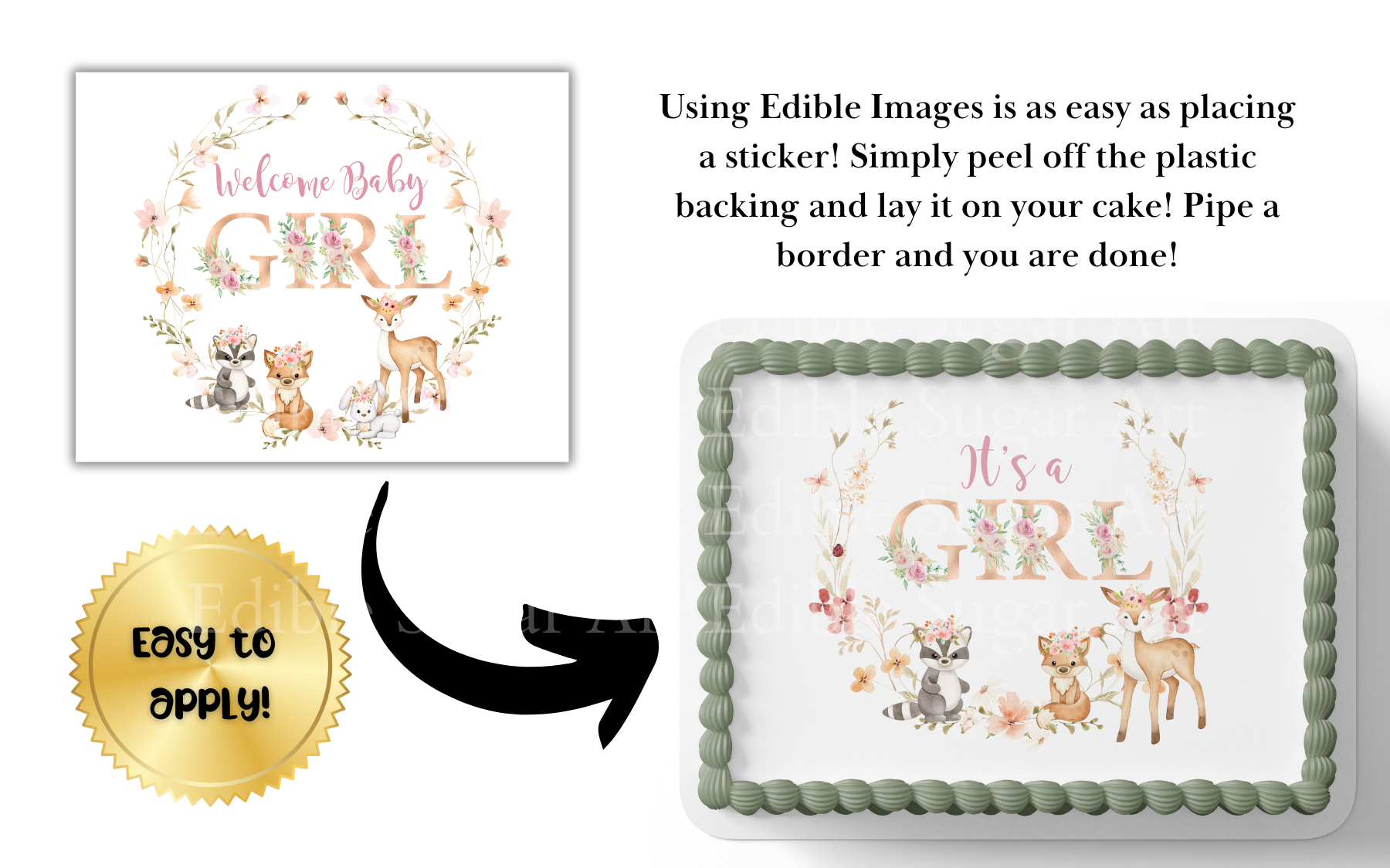 WOODLAND BABY SHOWER CAKE TOPPER EDIBLE IMAGE 