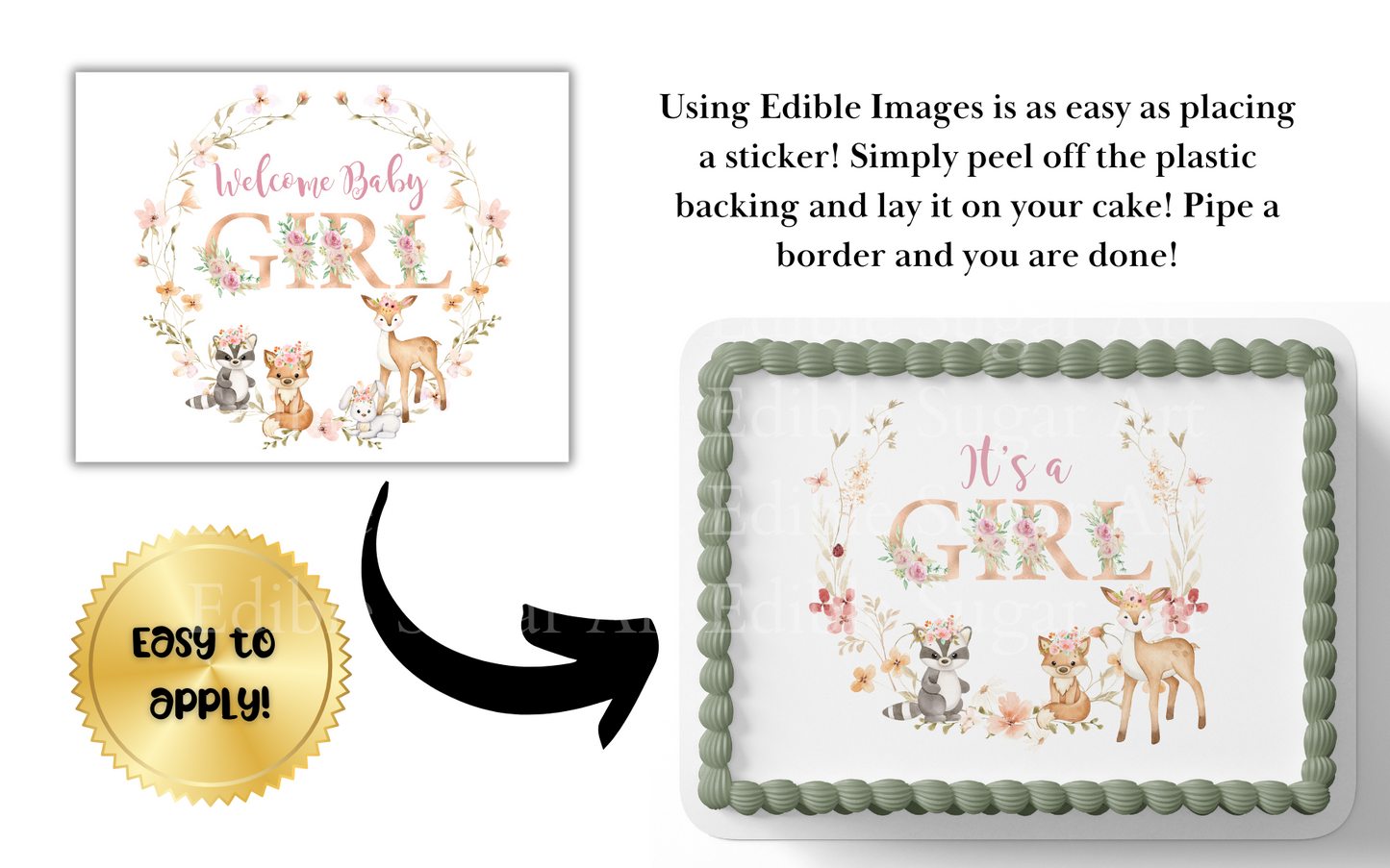 WOODLAND BABY SHOWER CAKE TOPPER, WOODLAND CAKE TOPPER,  WOODLAND DECORATIONS, WOODLAND PARTY, EDIBLE IMAGE, EDIBLE PICTURE
