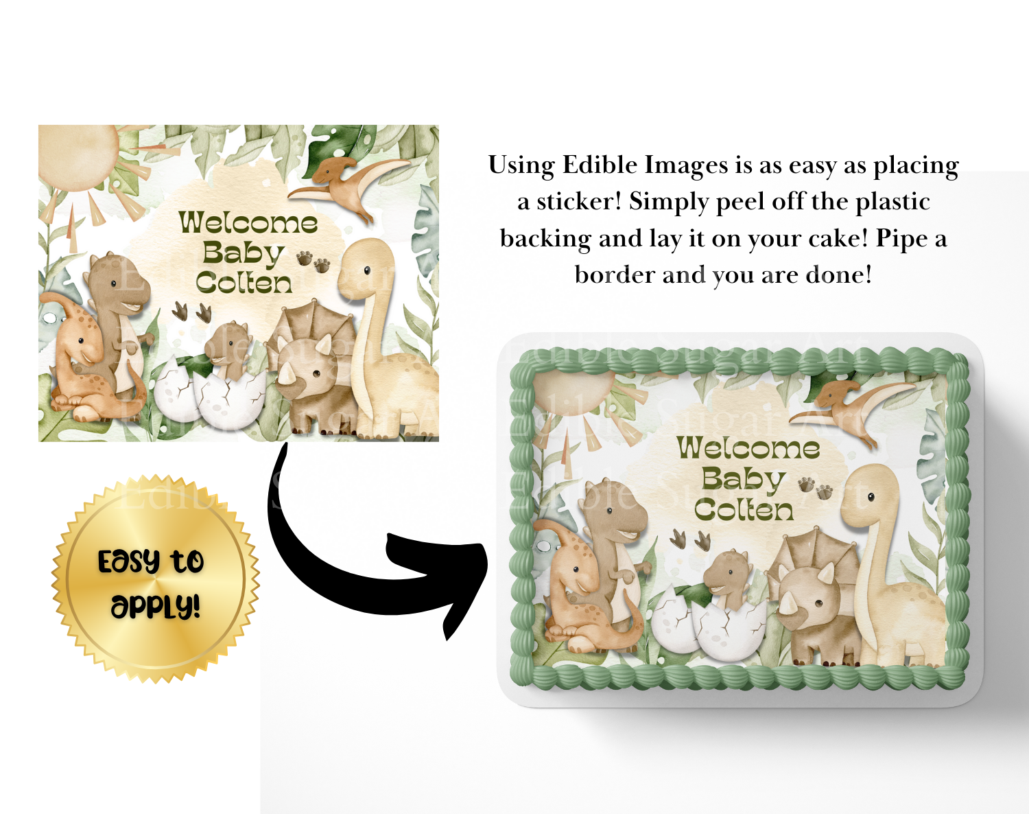 Dinosaur Baby shower cake topper edible image