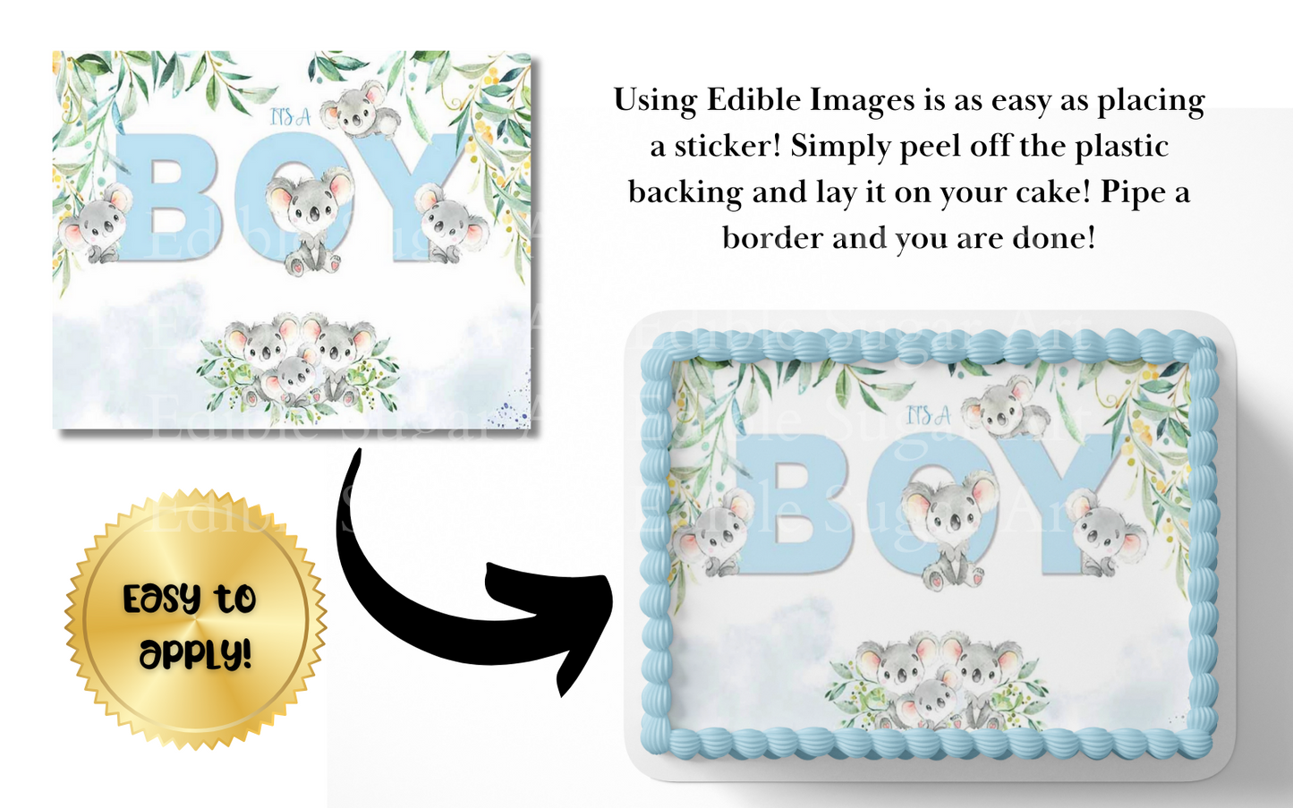Koala BABY SHOWER Cake Topper Edible Image Safari Cake Topper, Elephant Baby Shower Cake Topper, Elephant cake Decorations, Cake Wrap, Sheet Cake Topper